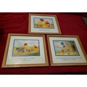 Winnie the Pooh and Christopher Robin with Eyeore framed prints set of 3